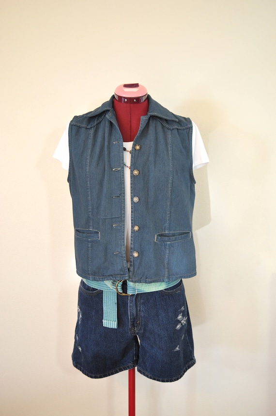 Green Small Denim VEST - Dark Green Dyed Upcycled… - image 3