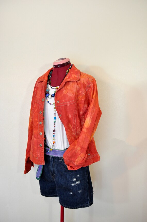 Red Orange Large Cotton JACKET - Tomato Red Hand D