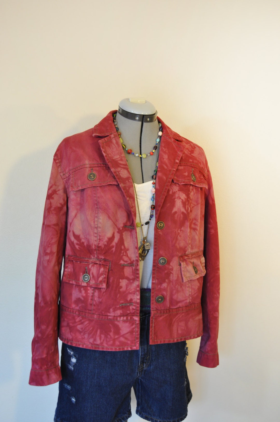 Red Medium Cotton Jacket Red Wine Hand Dyed Upcycled Chicos Etsy