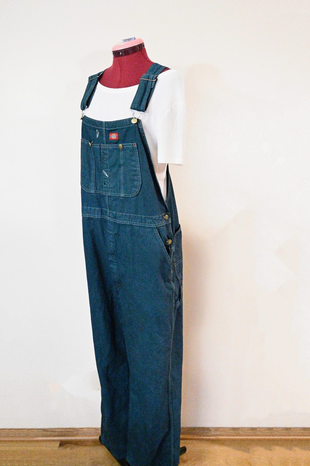 Dark Green Mens Large Upcycled Dickies Denim Bib OVERALL Pant (42W