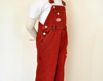 Red Dyed Kids 5T Small Upcycled Disney Denim Bib OVERALL Pants (26W x 16L)