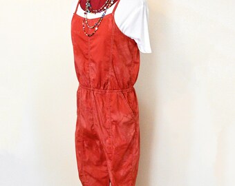 Red Mottled Dyed Womens Small Upcycled Abercrombie Cotton BODYSUIT (34 chest 30W x 27L)