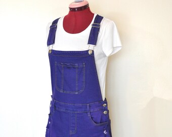 Purple Dyed Womens Juniors Medium Upcycled Jeans Bib OVERALL Shortalls (32W x 3L)