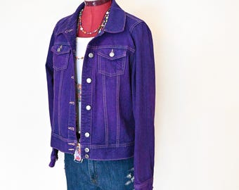 Purple Dyed Womens Juniors Large Upcycled Old Navy Denim Trucker