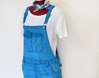 Aqua Dyed Womens Juniors Extra Large Upcycled No Bounderaries OVERALL Shortalls (38W x 3L)