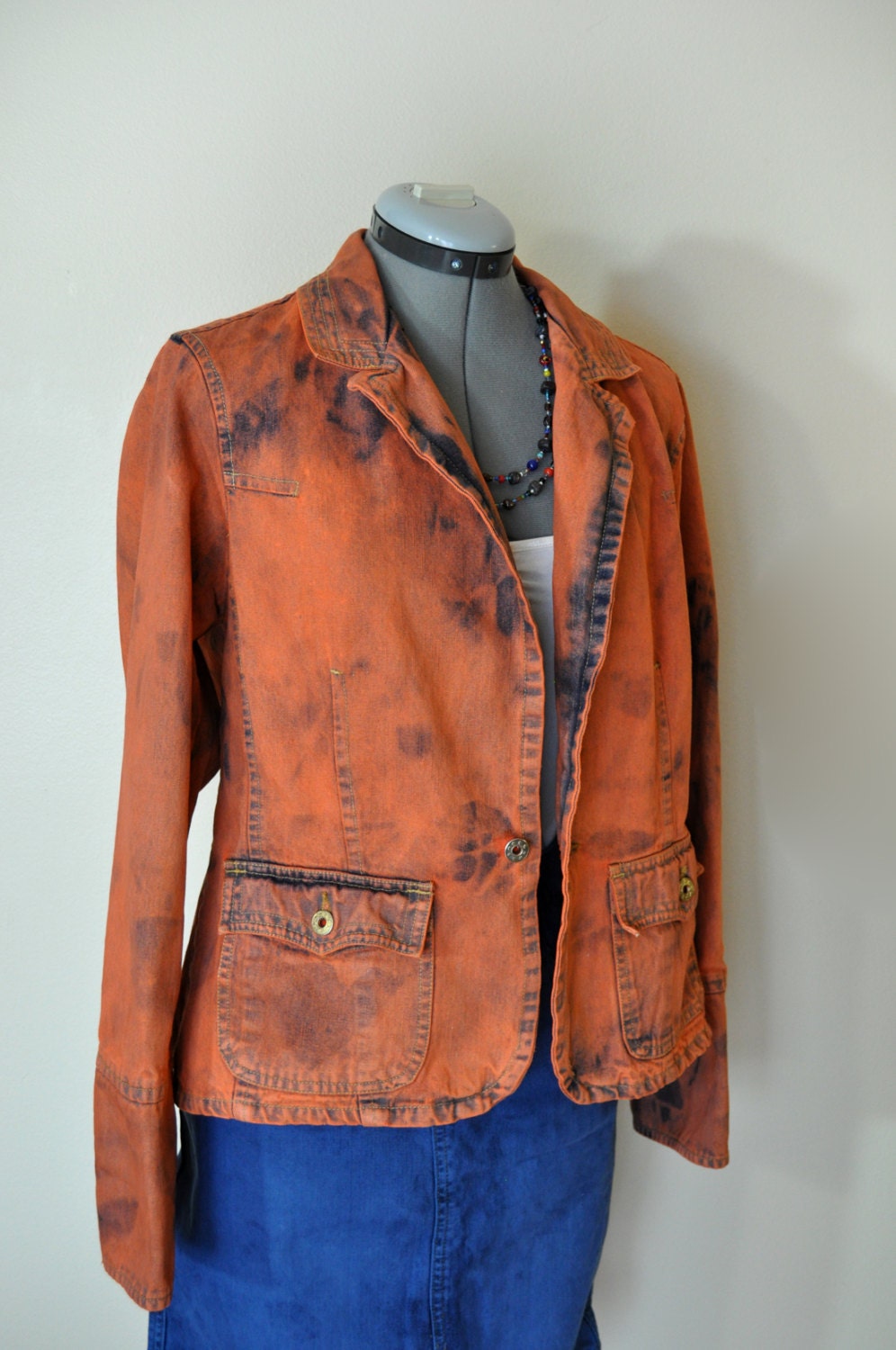 Orange Jr. XL Denim JACKET Orange Hand Dyed Upcycled | Etsy
