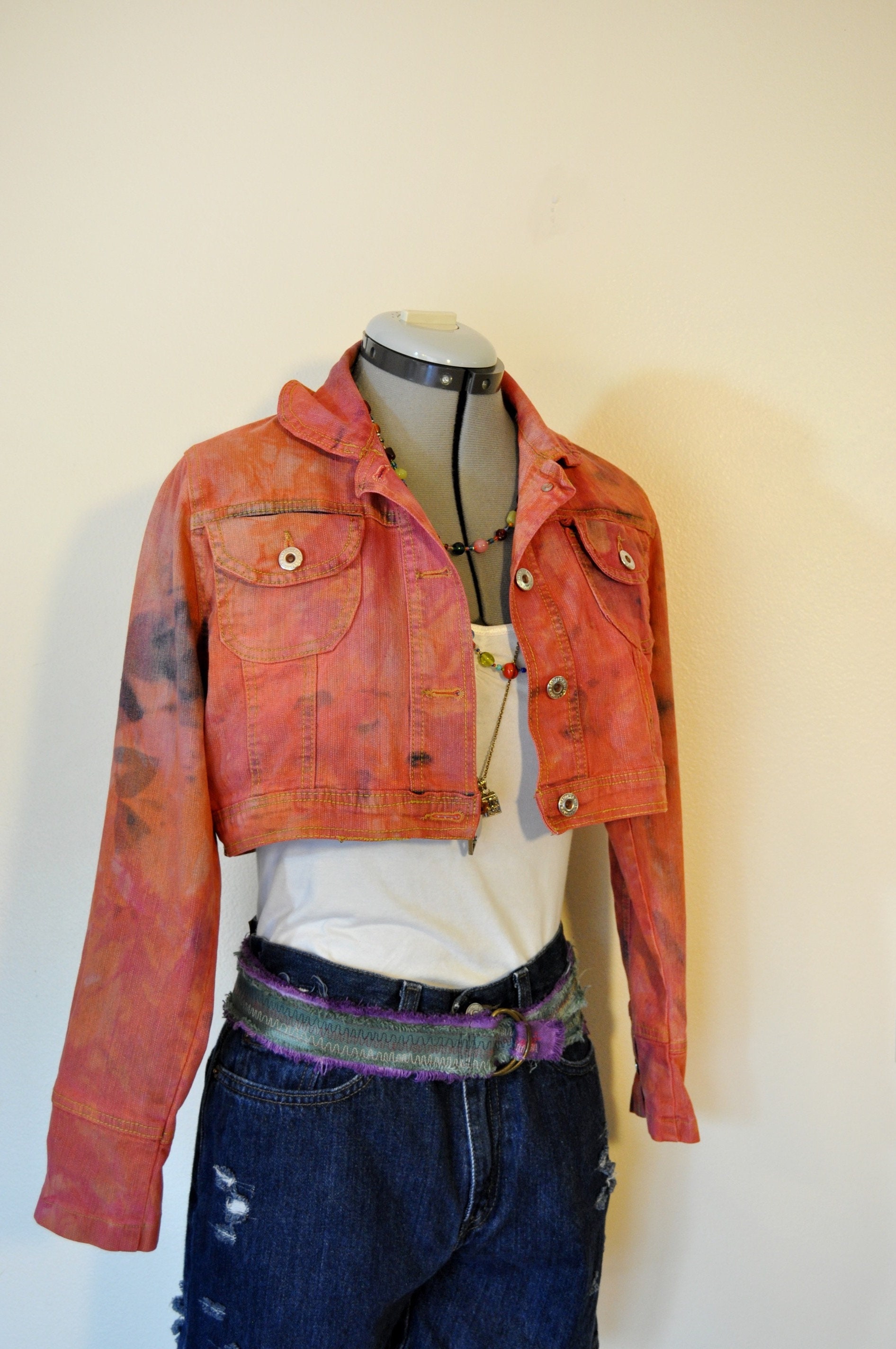 Cropped orange deals denim jacket