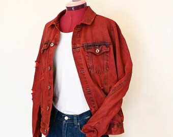 ホットセール - アートトラベルシューズ Scarlet - JACKET Denim Medium Men Red Red Upcycled Dyed Clothing