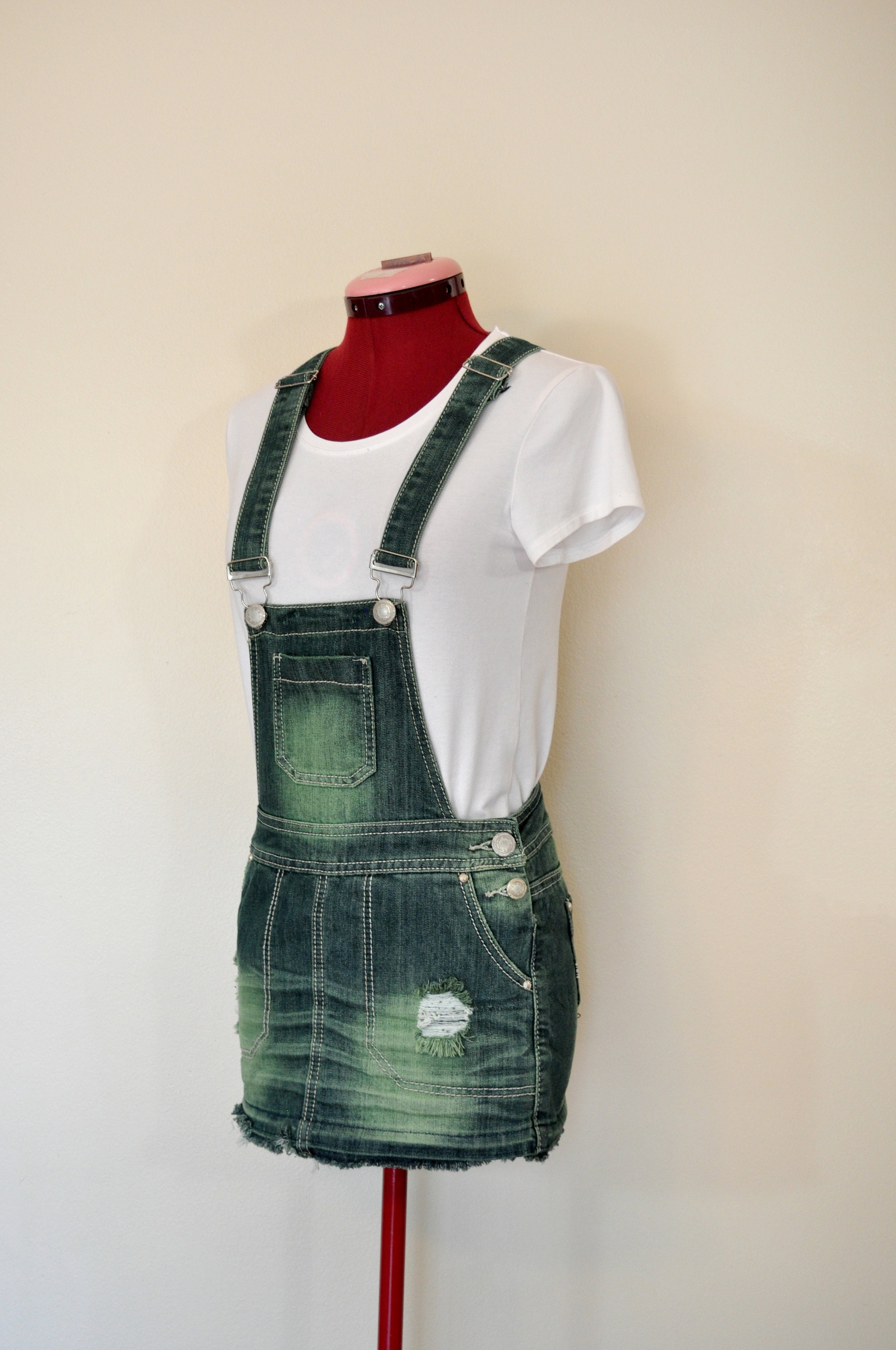 Green Extra Small Overall DRESS Kelly Green Dyed Upcycled Etsy