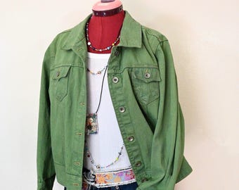 Green Dyed Womens Large Upcycled Sonoma Cotton Trucker JACKET (44" chest)
