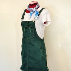 Green Dyed Womens Juniors Small Upcycled H & H Jeans Denim Overall DRESS  (32" Waist)