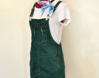 Green Dyed Womens Juniors Small Upcycled H & H Jeans Denim Overall DRESS  (32" Waist)