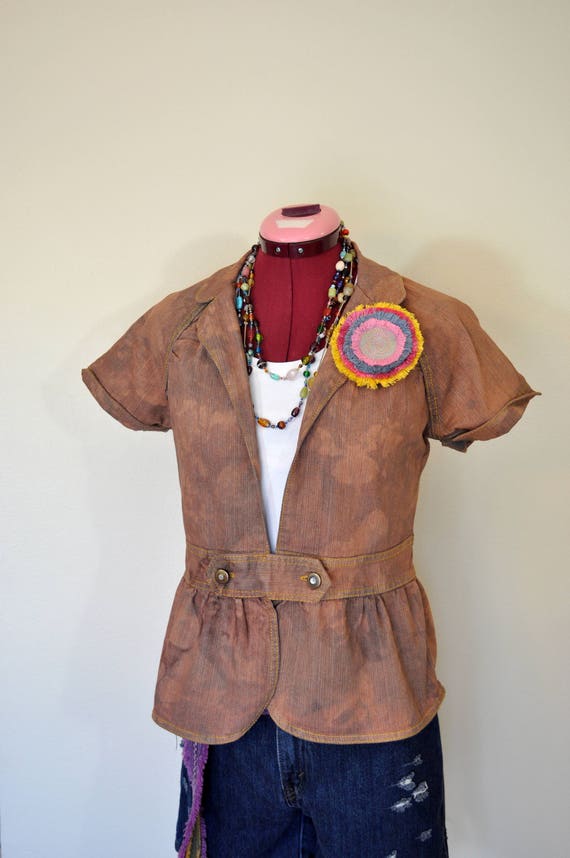 Brown Jrs. Large Denim Jacket - Rust Brown Dyed Ur