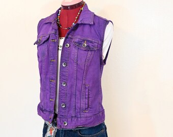 Violet Womens XS Denim VEST - Deep Purple Dyed Upcycled