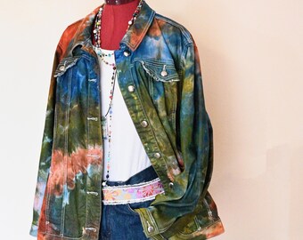 Green Rust Womens 3X Extra Large Ice Dyed Upcycled CJ Banks JACKET (60" chest)