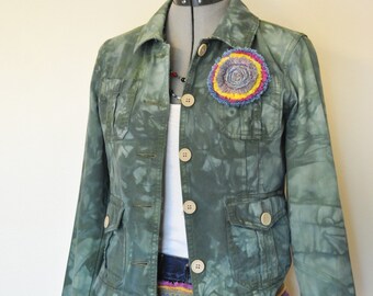 Grün meliert gefärbte Damen Juniors Medium Upcycled Periskop Baumwolljacke (34 "Brust)