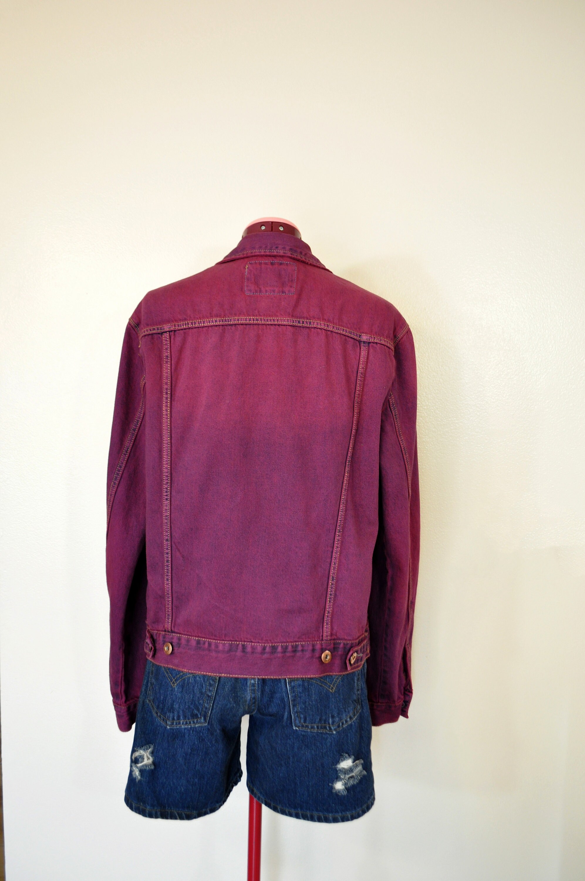 Mens Casual Wear Burgundy Denim Jacket - Jackets Creator