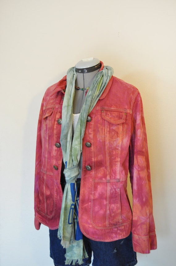 Red Xl Denim Jacket Orange Cherry Red Hand Dyed Upcycled Etsy