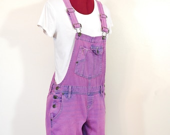 Pink Small Bib OVERALL Shorts - Pink Solid Dyed Upcycled Lei Cotton Denim Shortalls - Adult Women Size Small (32 W x 4L)