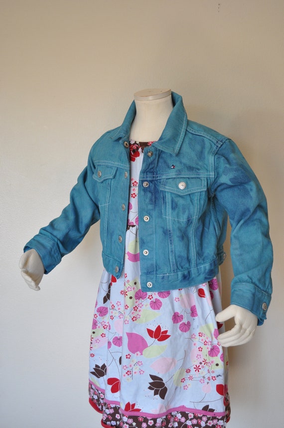 Teal Girls Sz 6X Denim JACKET - Blue Green Solid D