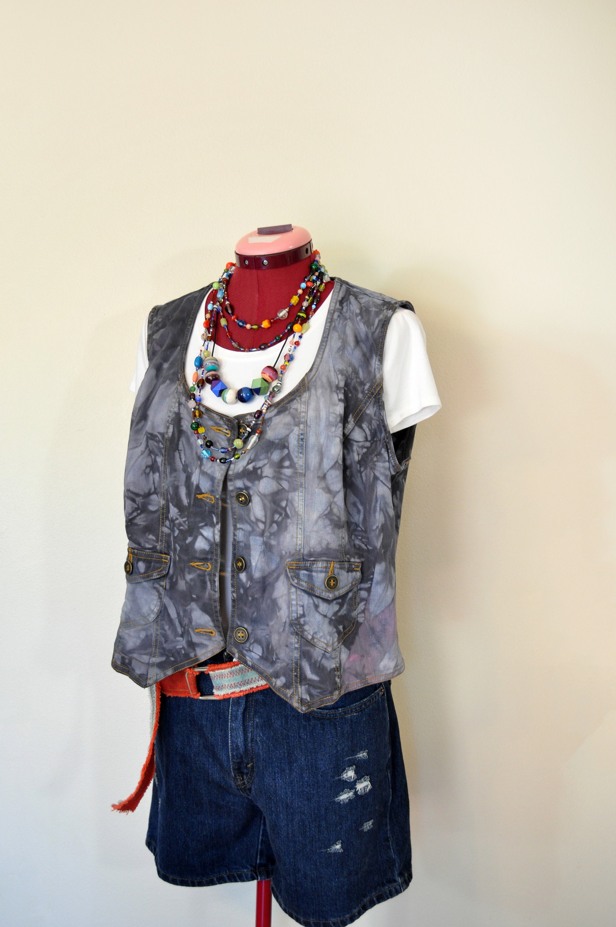 Black Large Denim VEST Charcoal Black 