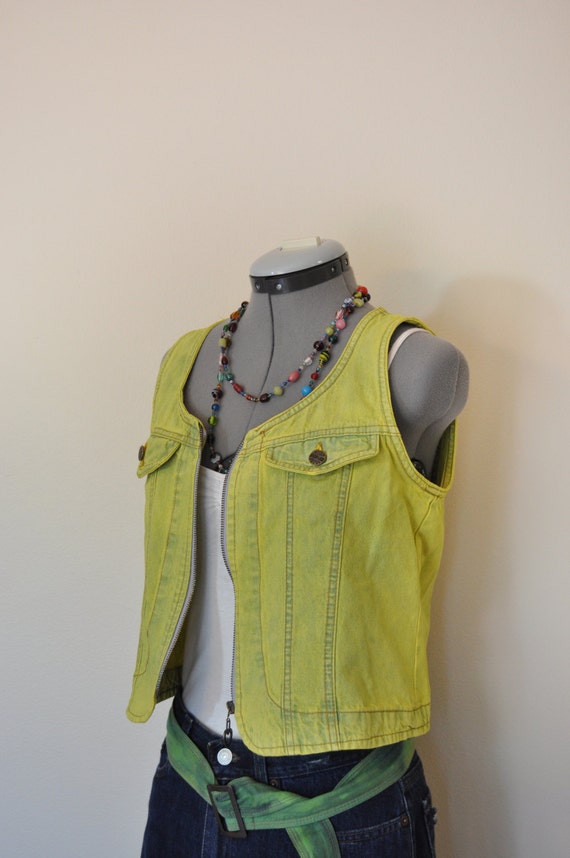 yellow denim vest