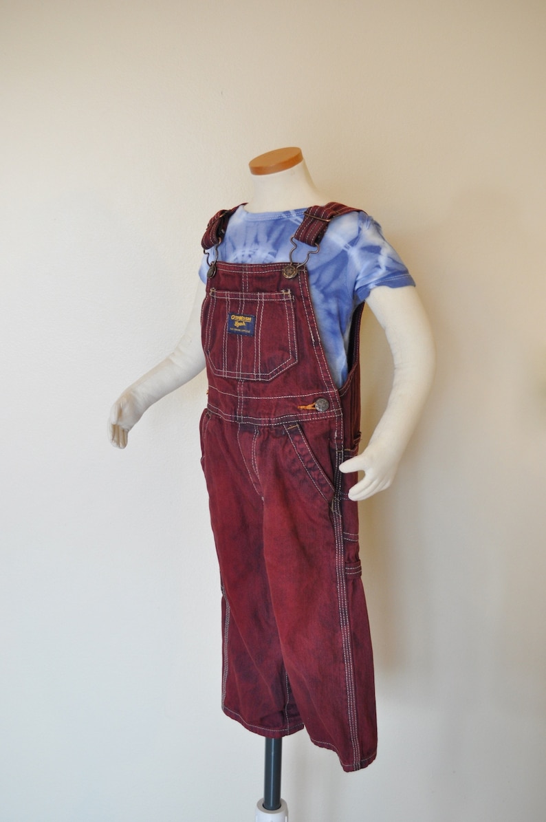 Girls Boys Size 18 Months 22 waist x 11 L Dyed Red Wine OshKosh Kids Denim Overalls Maroon Kids Size 18 months Bib OVERALL Pants