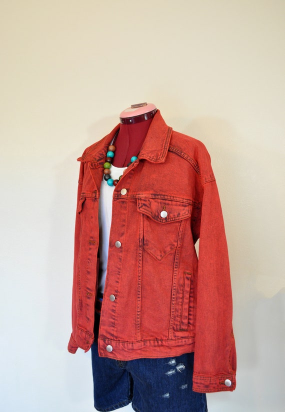 Red Medium Denim JACKET - Scarlet Red Dyed Upcycl… - image 6