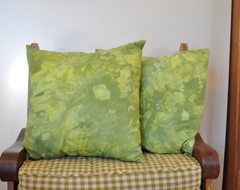 Lemon Lime Apple Green Dyed Pillow Cover Square Envelope Style Mottled Dye Shibori Tie Dye Design - 18" x 18" Pillow Cover
