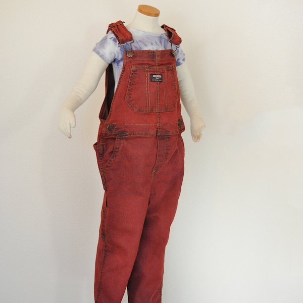 Red Kids 5T Bib OVERALL Pants - Scarlet Red Dyed NEW OshKosh Cotton Overalls - Childs Baby Toddler Size 5 Year  (26" W x 16" L)