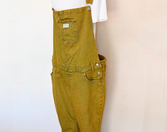 Gold Womens 26W Extra Large Upcycled Levi's Denim Bib OVERALL Pants (48W x 27L)