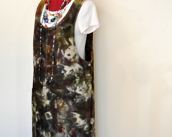 Green Ice Dyed Womens Medium Upcycled Blue J Cotton Linen Shift DRESS (42" chest)