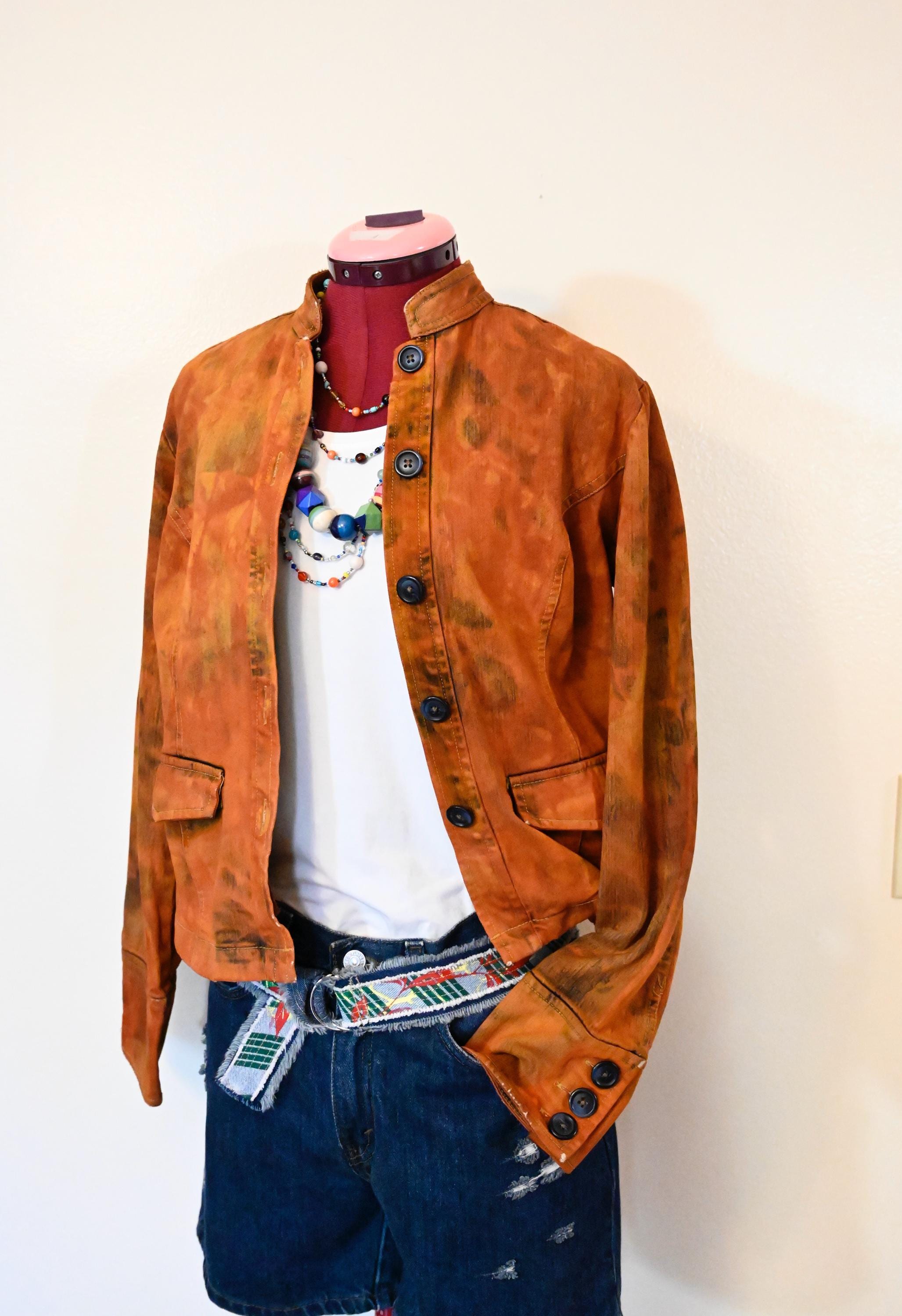Orange Women's Small Denim JACKET - Orange Mottled Dyed