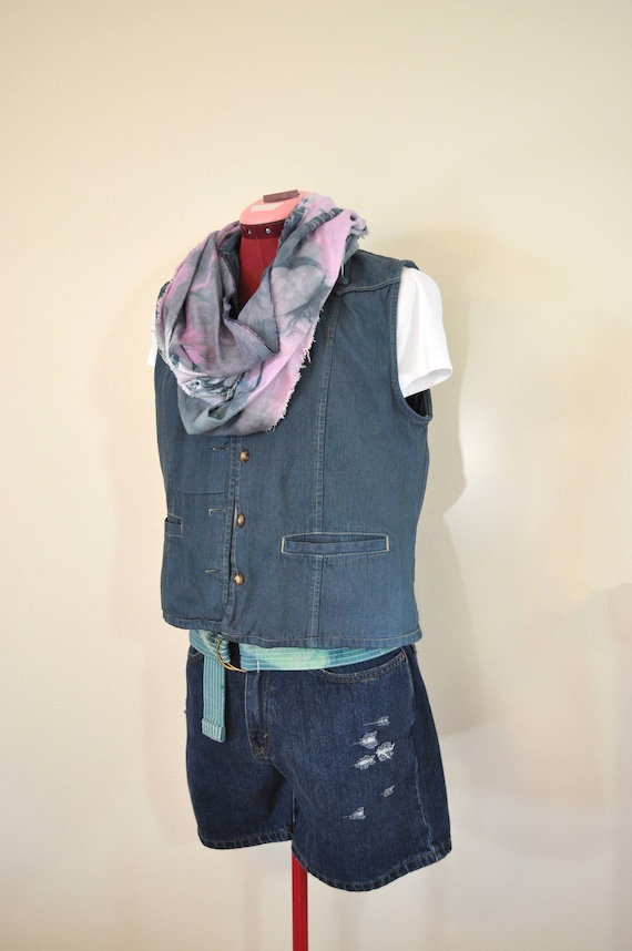 Green Small Denim VEST - Dark Green Dyed Upcycled… - image 1