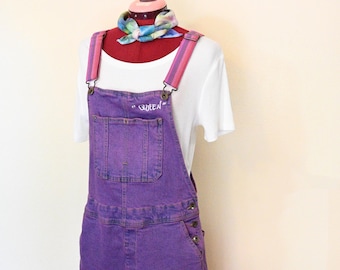 Fuchsia Dyed Womens Small Upcycled Queen Denim Shortalls (32W x 5L)