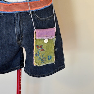 Dyed Denim Handy HANDTASCHE Beutel - Hand Made Urban Upcycled Pink Gold Dyed Painted Denim Geldbörse Over the Shulter Mini Bag Tote 73