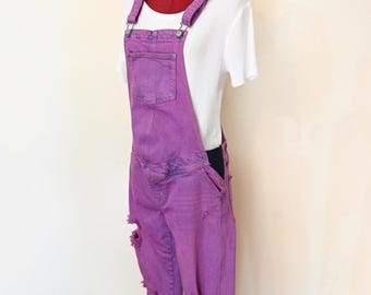 Pink Dyed Womens Small Upcycled Old Navy Denim Maternity Overall Pants (34W x 28L)
