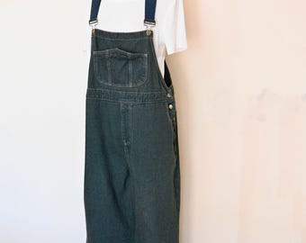Dark Green Dyed Womens Extra Large Upcycled Cider Bib OVERALLS Pants (40W x 28L)
