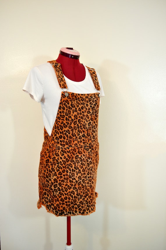 Orange Jrs Small Overall DRESS Orange Mottled Dyed Leopard Print Upcycled Entro Denim Bib Overall Dress Adult Womens Small 32 Waist Etsy UK