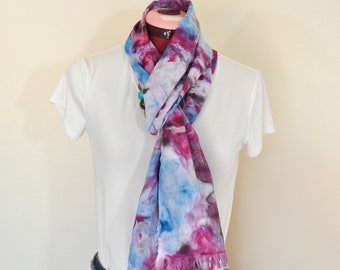 Rose Violet Linen SCARF - Pink Purple Blue Ice Dyed Hand Made Shibori Tie Dye Linen Long Scarf #248 - 11 x 76"