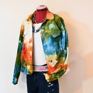 Veste en jean pour femme XL bleu rouille - veste en jean recyclé Gap pourpre bleu or teint sur glace - taille extra large pour femme adulte (44 poitrines)