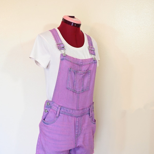 Coral Kids Large Year Bib OVERALL Shortalls - Coral Pink Old Navy Cotton Denim Overall - Childrens Girls Sz 10/12 Large (26 W x 3 L)