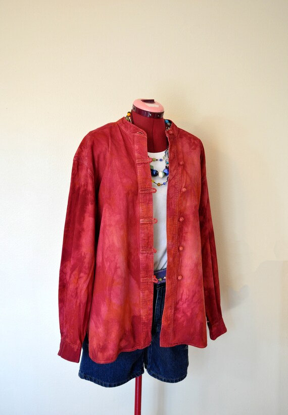 Red Large Cotton Jacket - Orange Cherry Red Dyed … - image 4