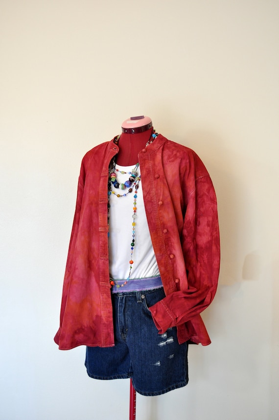 Red Large Cotton Jacket - Orange Cherry Red Dyed U