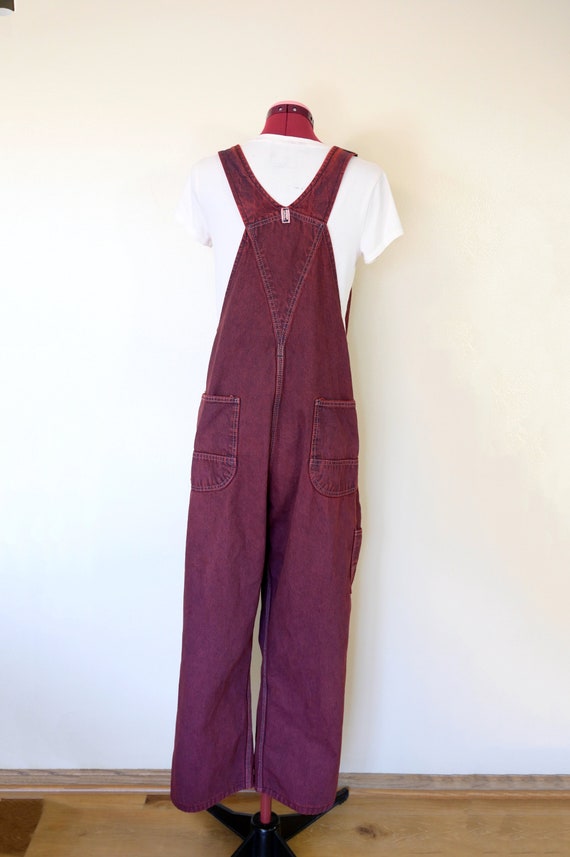 Red XL Bib OVERALL Cropped Pants - Dark Red Dyed … - image 5