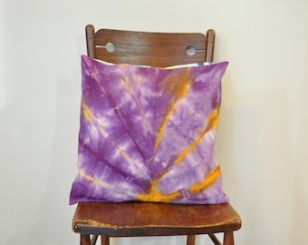 Purple Gold Dyed Pillow Cover Square Sham Envelope Style Dyed Shibori FAN Pattern Tie Dye Design - 16" x 16" Pillow Cover #24