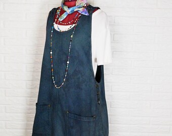 Green Dyed Womens 20W Extra Large Upcycled Baccini Denim Shift DRESS (44" chest)