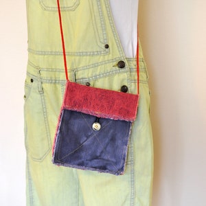 Gefärbte Jeanstasche HANDTASCHE - Hand Made Urban Upcycled Schwarz Rot Gefärbte Denim Geldbörse Over the Shulter Mini Bag Tote 58