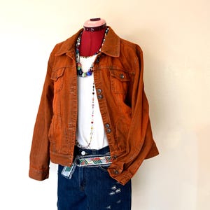 Cropped Denim Burnt Orange Jean Jacket Orange Womens XL Denim