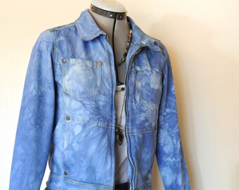 Blue Girls 10/12 Large Denim JACKET - Royal Blue Dyed Upcycled Faded Glory Denim Trucker Jacket - Child Kids 10/12 Child Large (36&quot; chest)